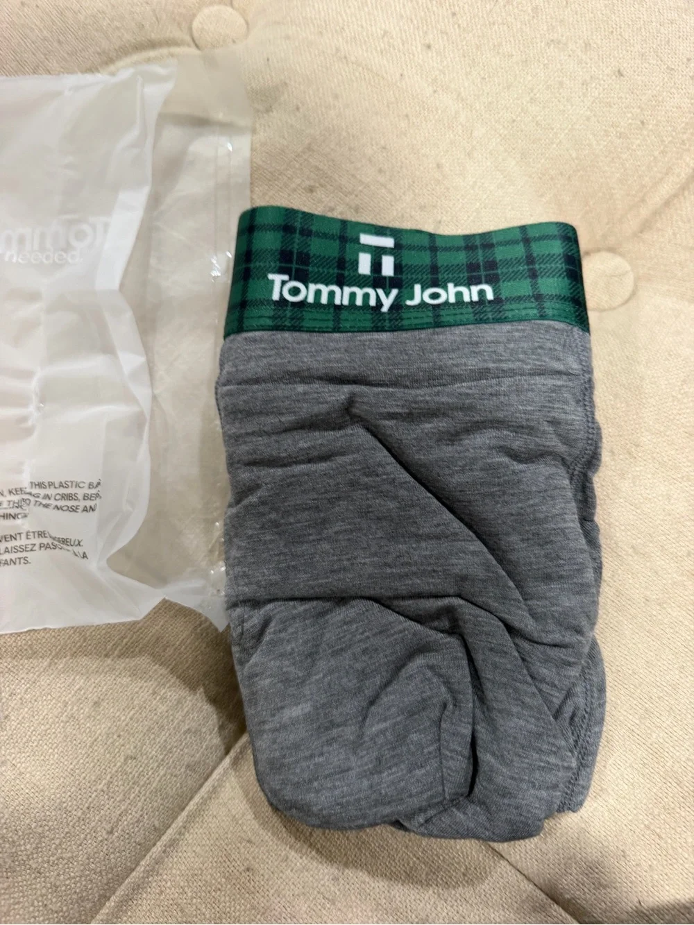 Tommy John Men Gray Bottoms with Green Plaid Waistband